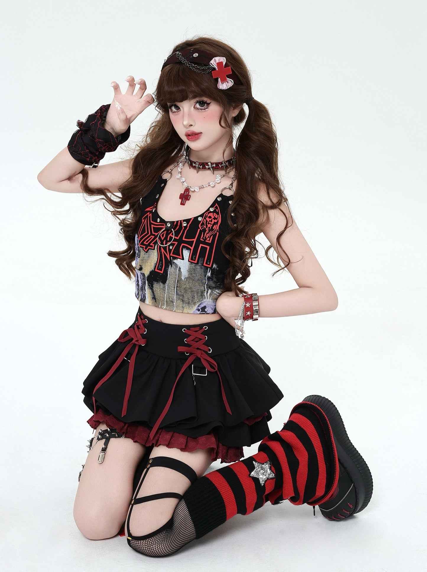 Lace-Up Design Flared Skirt