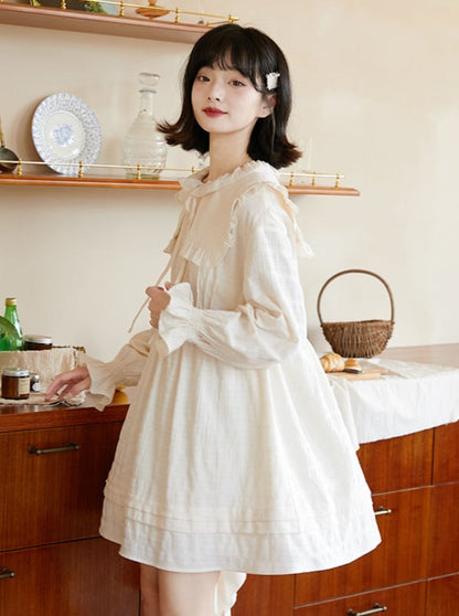 High Waist Loose Lace Lantern Sleeve A-Line Dress