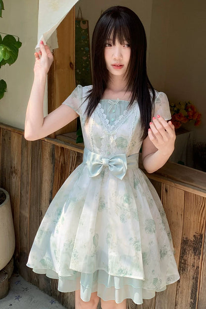 タイミアングリーンフローラルジャカードドレス