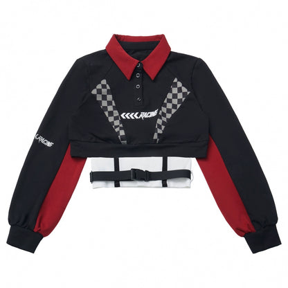 チェッカーボードオートバイジャケット+スウェット+デニムパンツ