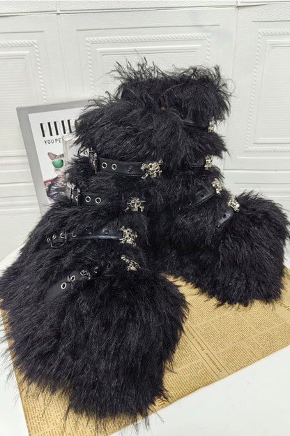 Punk Furry Buckle Boots