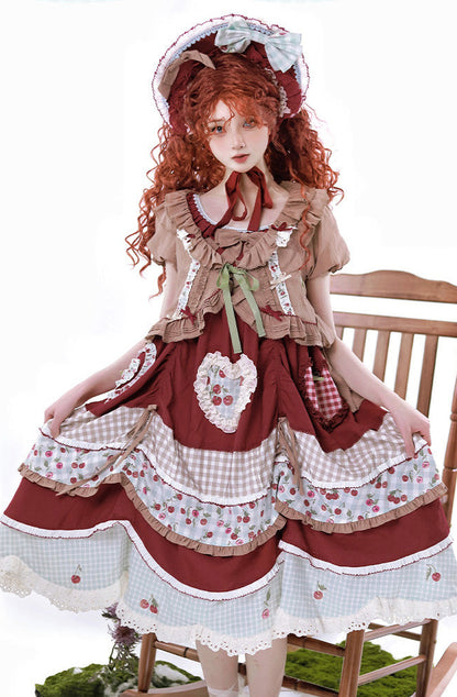 Retro Doll Cherry Check Lolita Dress