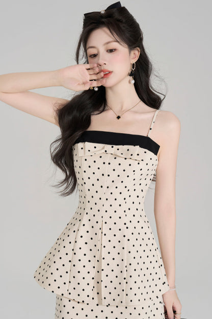 ホルターネックドットシックキャミソールワンピース