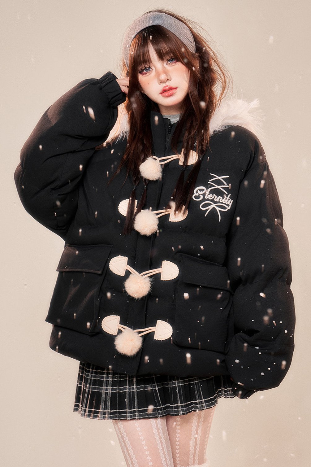 サシーシックンドフーディーコットンジャケット