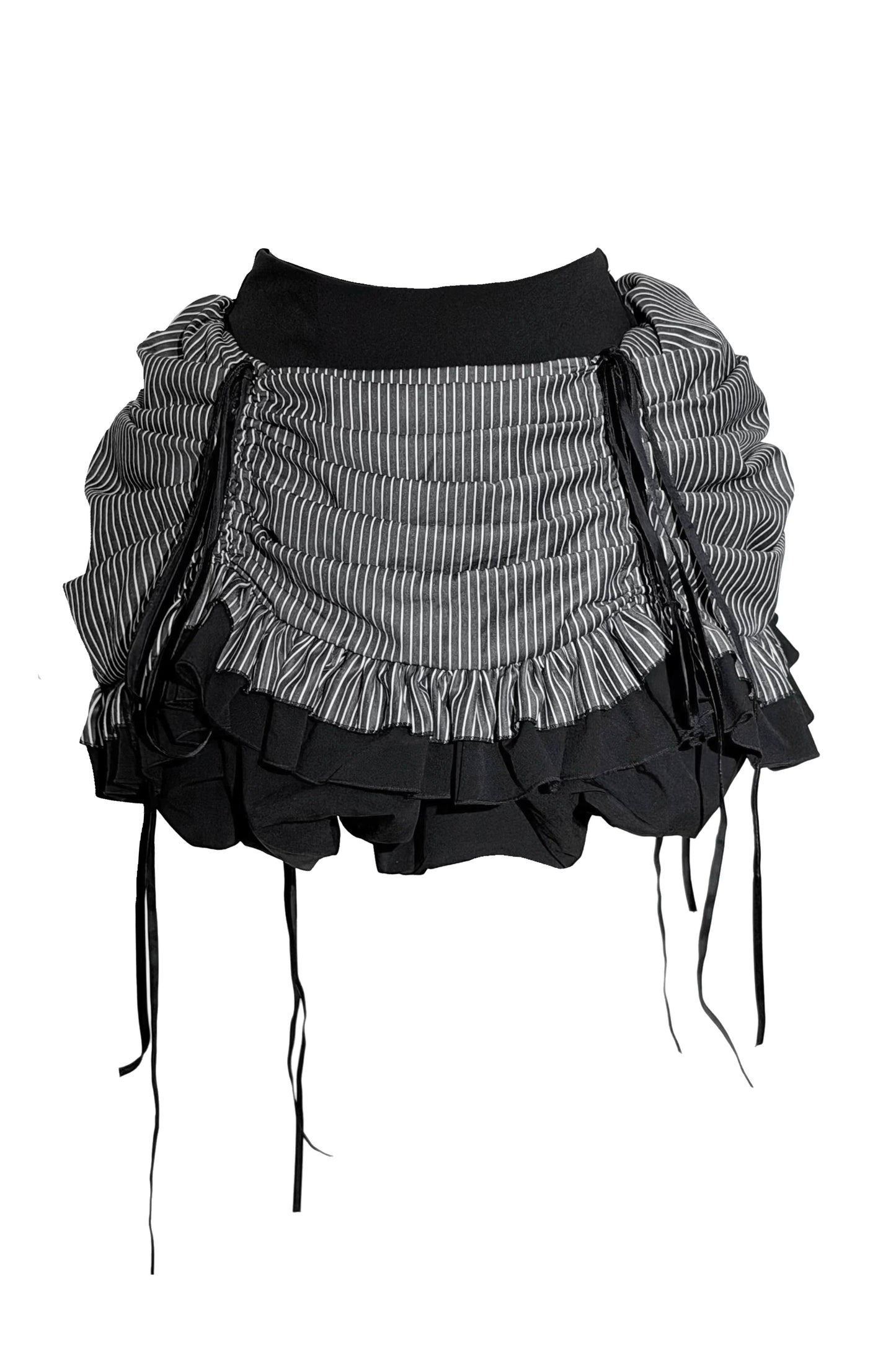 [Vorbestellschluss: 8. August] Gothic-Lolita Dark-Cat gestreifte kurze Rüschenjacke+Korsett-Bustier+hochziehbare kurze Rüschenshorts