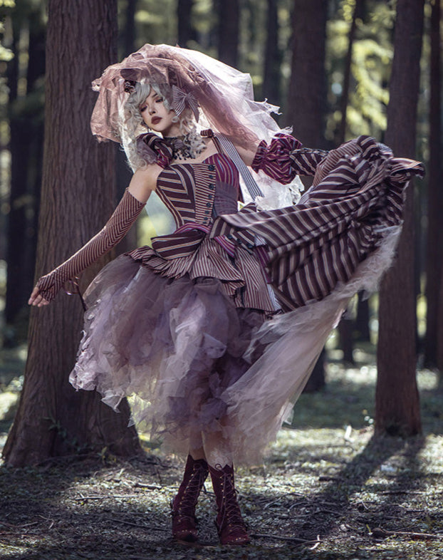 【予約商品】ストライプグリッドファンタジードレスセット＋アシメチュールスカート＋ベール