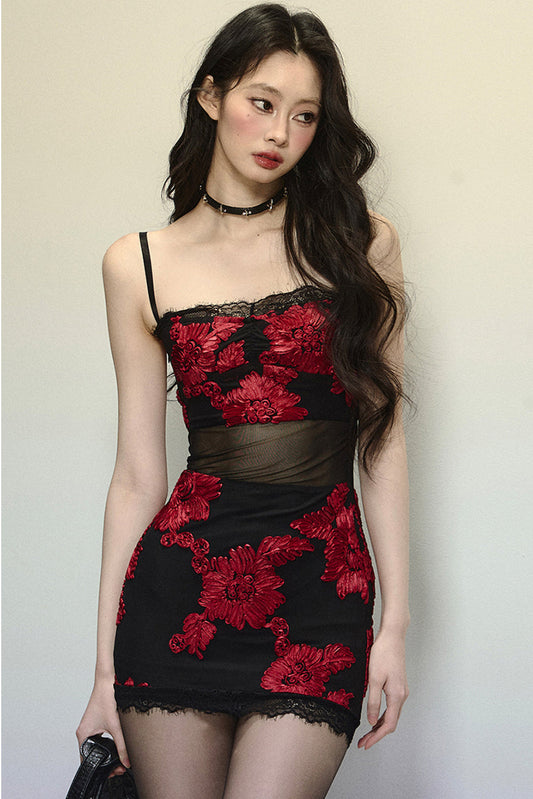 Dark Flower Tight Camisole Dress