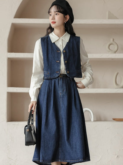 Retro denim vest + skirt + shirt