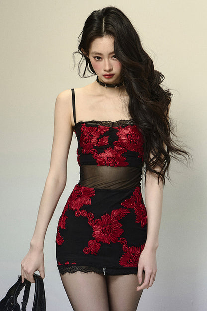 Dark Flower Tight Camisole Dress