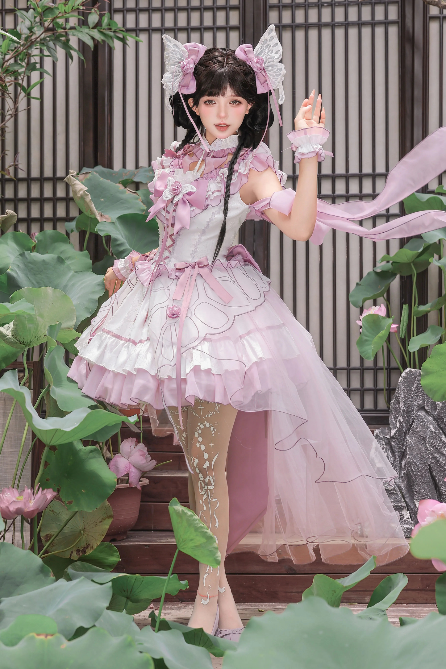 【8月18日予約締切】蝴蝶フェアリーチャイナロリータエンブロイダリーリボンレイヤードドレスコンプリートセット