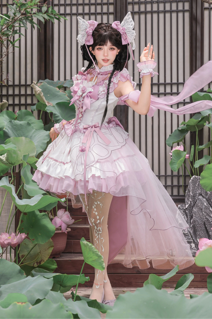 【8月18日予約締切】蝴蝶フェアリーチャイナロリータエンブロイダリーリボンレイヤードドレスコンプリートセット