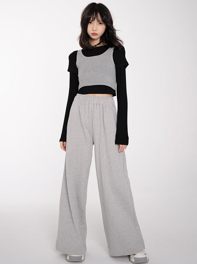 Short Length Long T + Vest Two Piece Tops