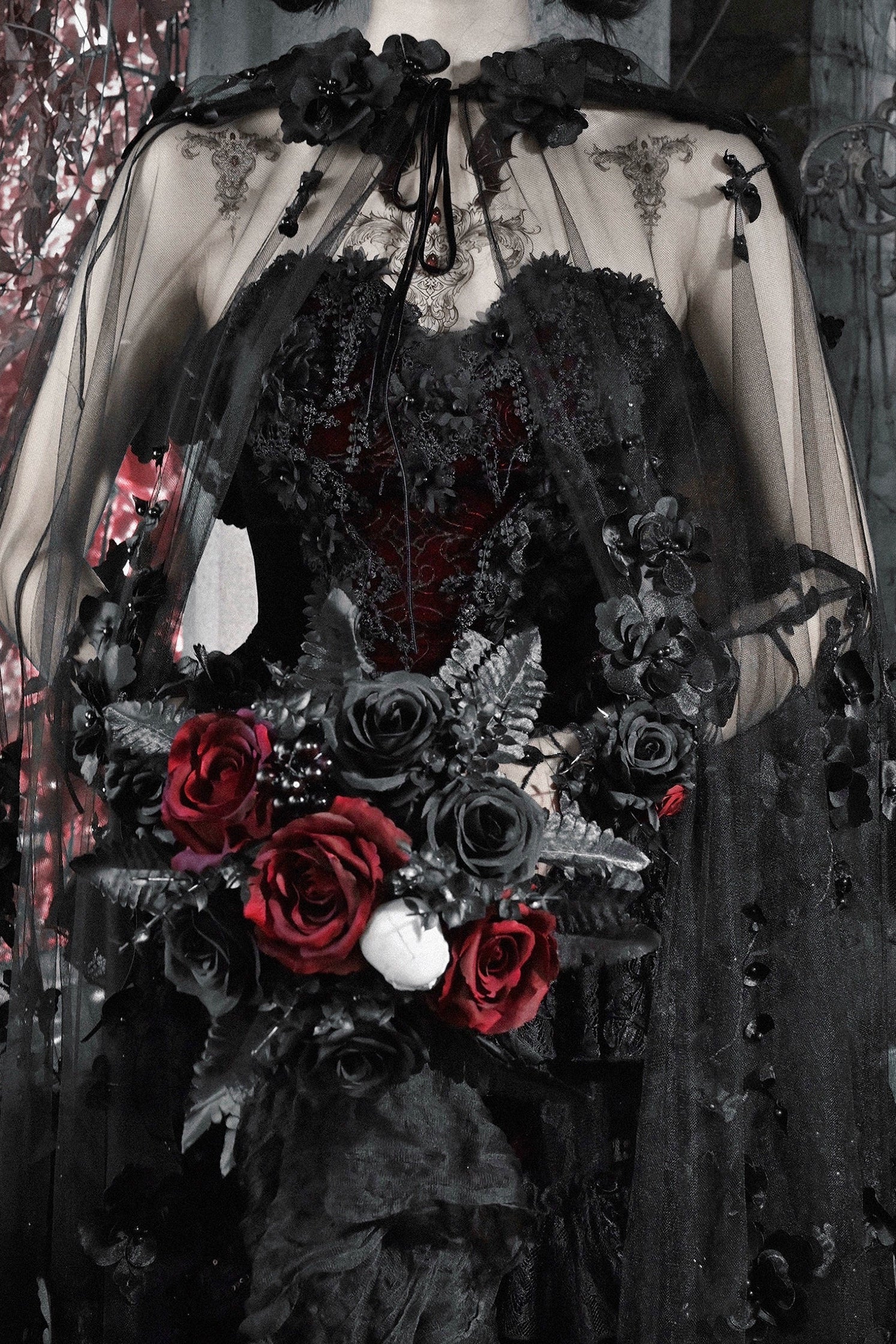 Blood supply original ◆ castle thriller gothic nail bead embroidered hooded cape jacket Halloween winter