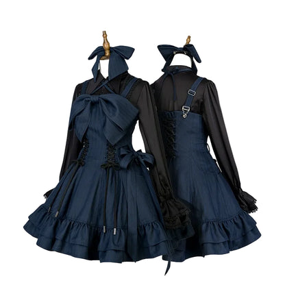 【12月26日予約締切】ゴシックロリータダークカラーストライプリボンサスドレス