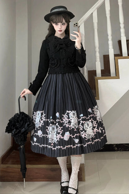 【10月17日予約締切】Brown/Black Sweet Lolita Pearl Bow Lace Short Coat