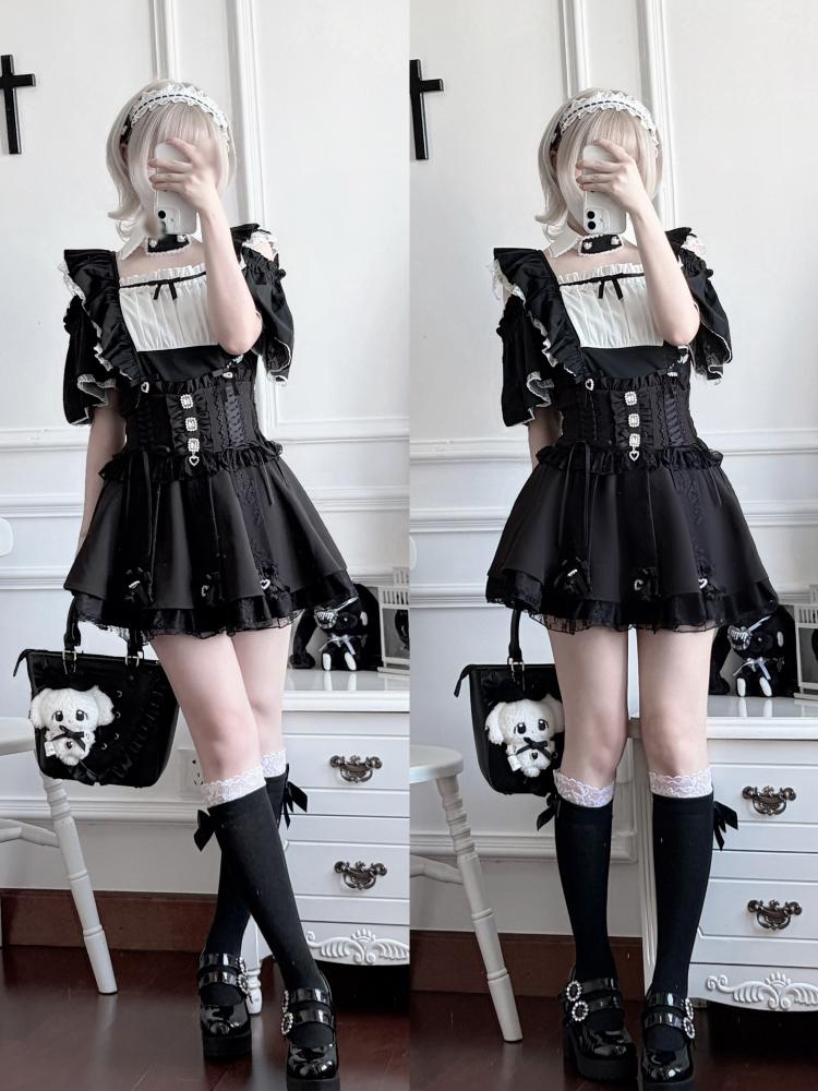 High-Waisted Puffy Rhinestone Belt Skirt
