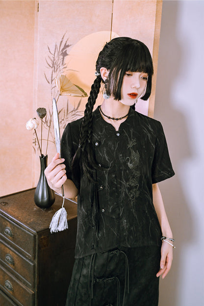 Retro China Tassel Stand Collar Shirt