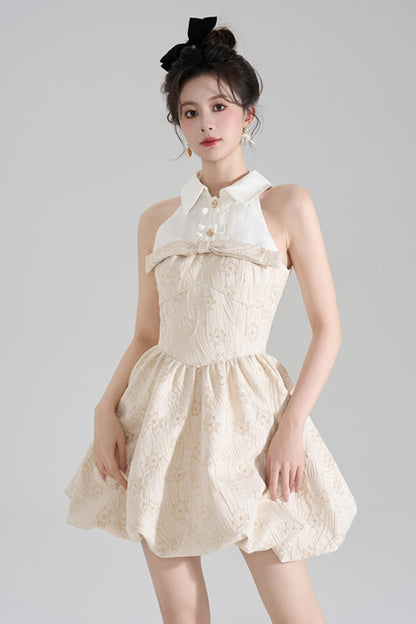 Stand-Up Collar French Jacquard Sleeveless Dress