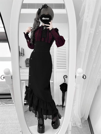 【数量限定】Heartbeat Love Songクリアエレガントリボンシャツ＋フィッシュテールスカートセット