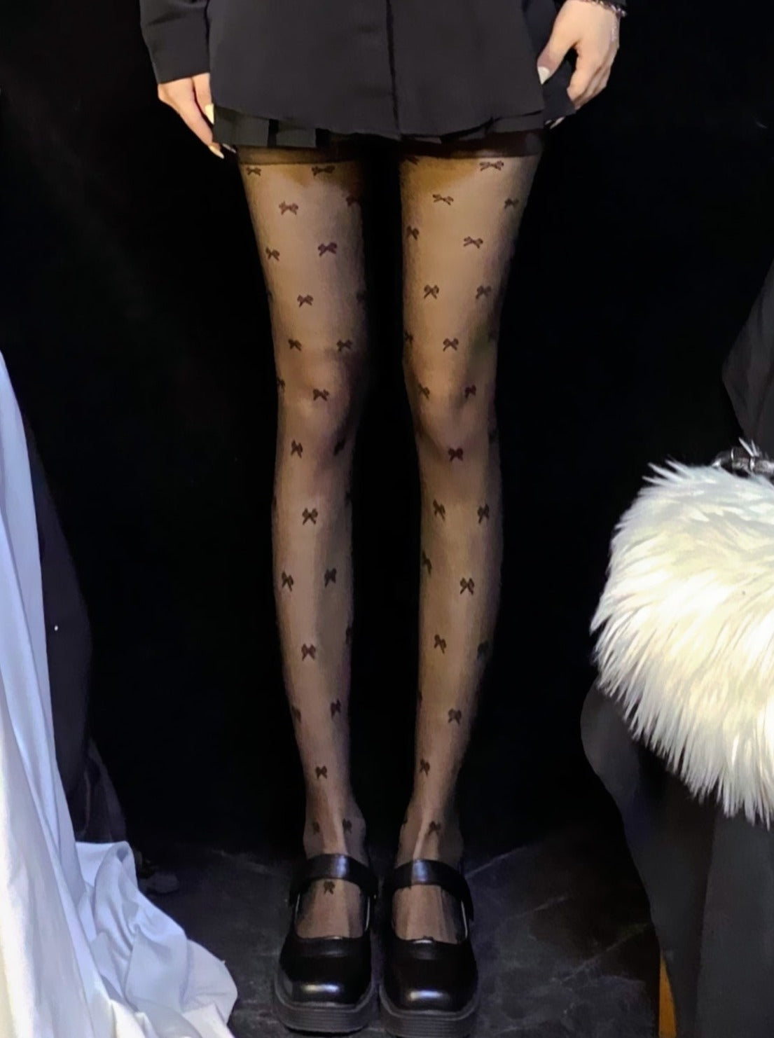 Dark Sweet Ribbon Sheer Black Tights