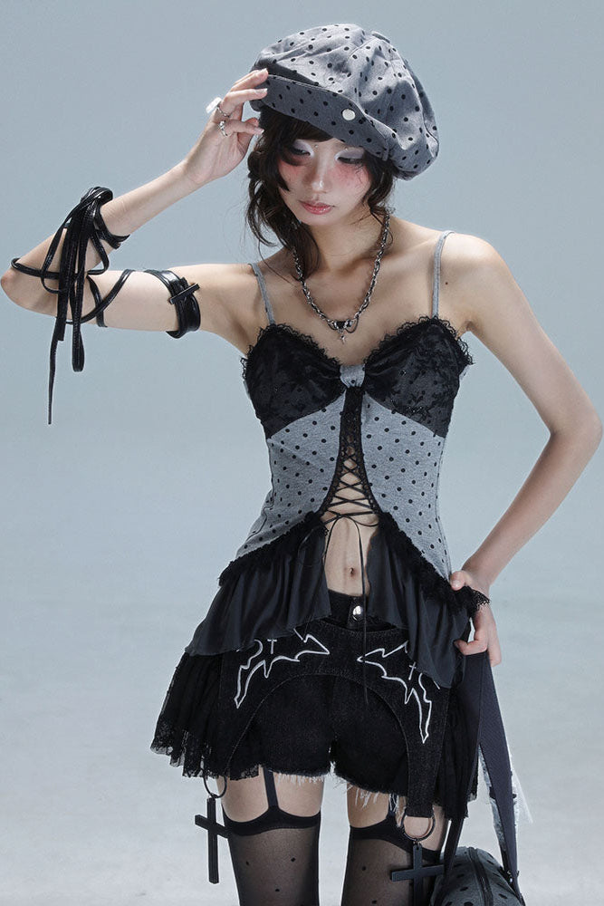 レースカットアウトパッチワーク Y2Kトップス