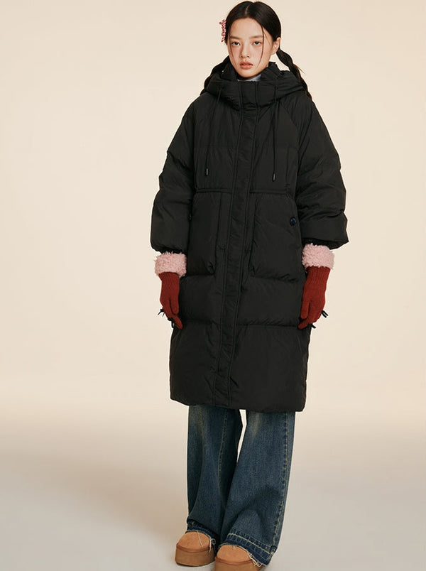 Dark Hooded Long Down Jacket