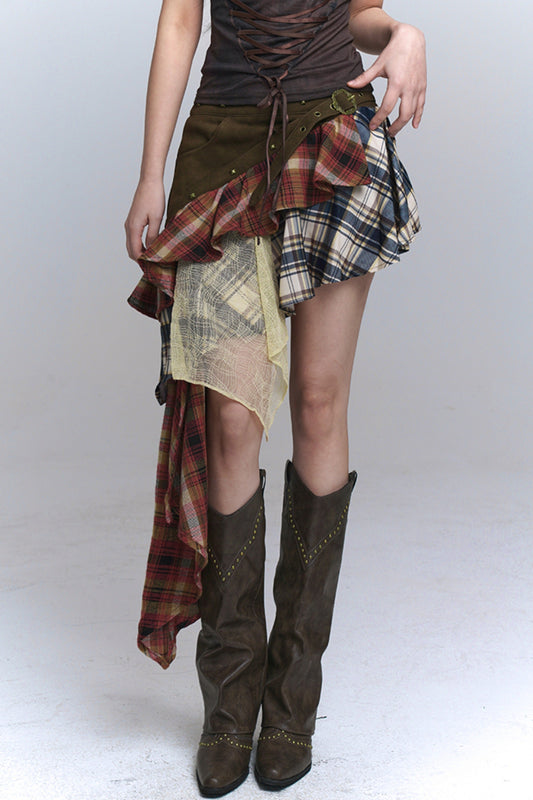 Asymmetrical Check Y2K Skirt