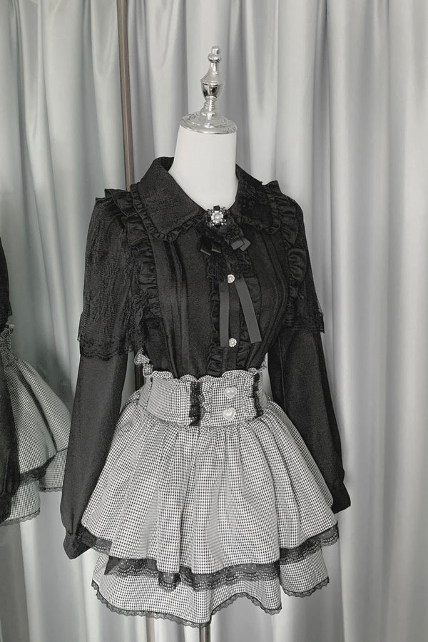 Lace Frill Collar Shirt-Skirt Setup