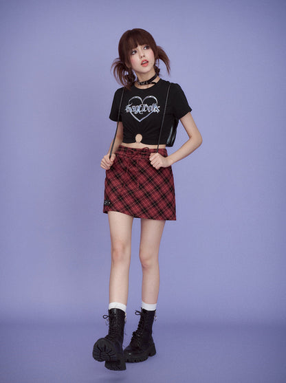 Rock Red Retro Check Tight Skirt