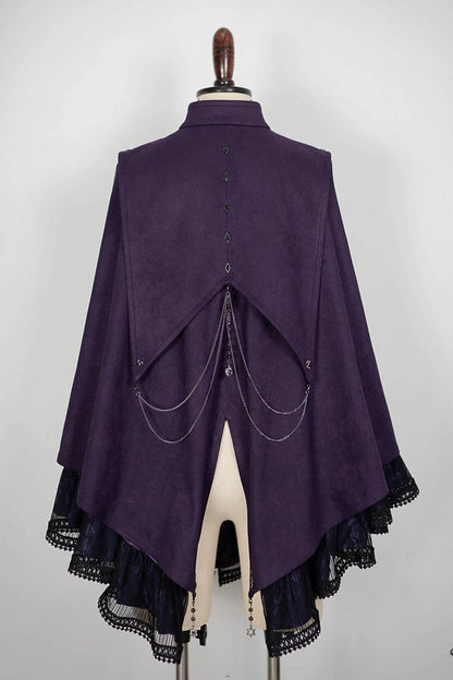 【9月5日予約締切】Dark Purple Gothic Chain Layered Lace Cape Coat(Short Length/Long Length)