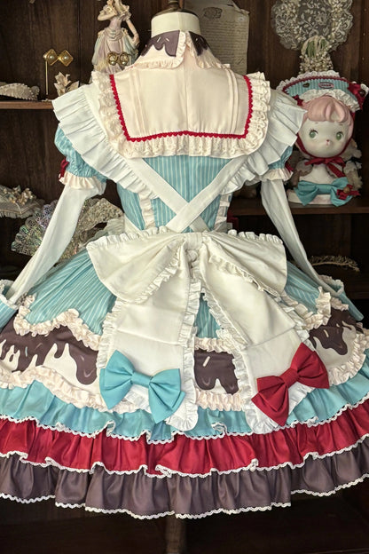 【3月20日予約締切】ミントチョコレートロリータドレス+スリーブ+エプロン+クリップ+ハット+テール