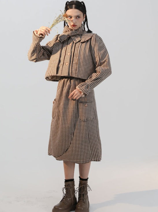 Caramel Check Wool Jacket + Caramel Check Midium Skirt