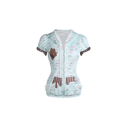 ミントグリーンプリントジャケット＆ケーキスカート