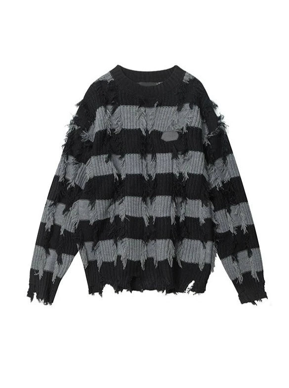 American Retro Tassel Stripe Loose Knit