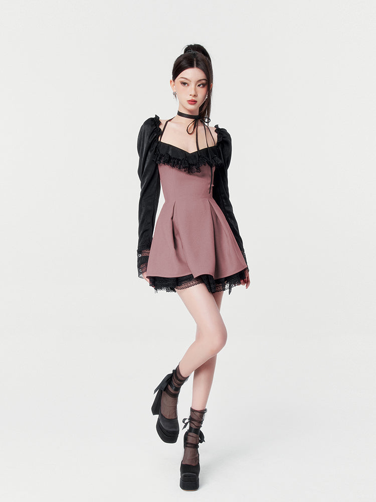 Choker Ribbon Black Lace Girly Layered Dress 