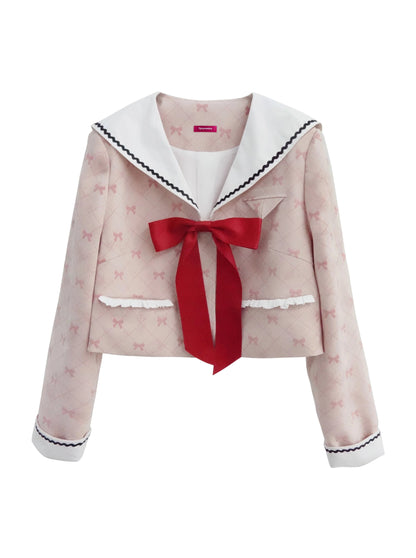 Millennium Ribbon Pink College Style Jacket + Flared Skirt