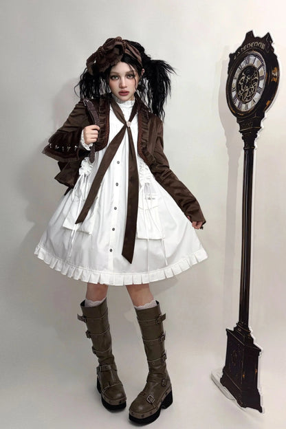 【11月6日予約締切】White/Black Gothic Lolita Drawstring Frill Strap Doll Dress