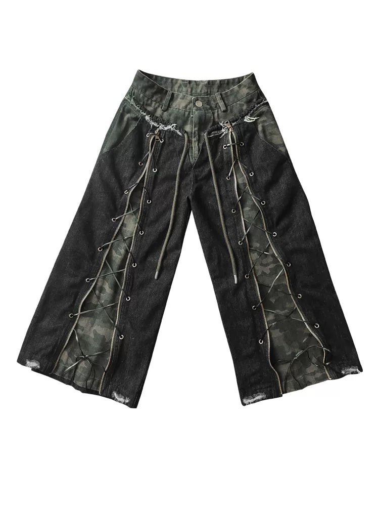 カモフラージュディストレストクロップドパンツ+スカーフ