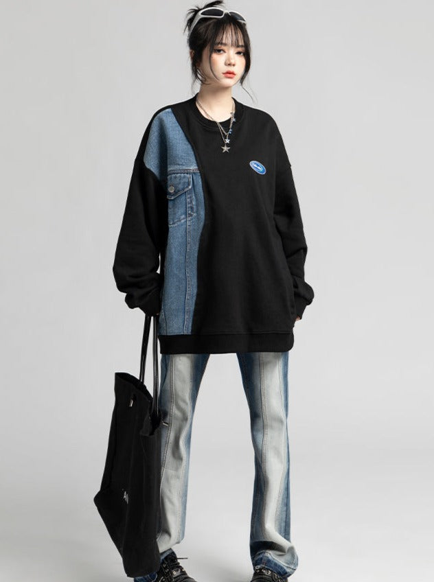 Denim Asymmetrical Design Sweatshirt