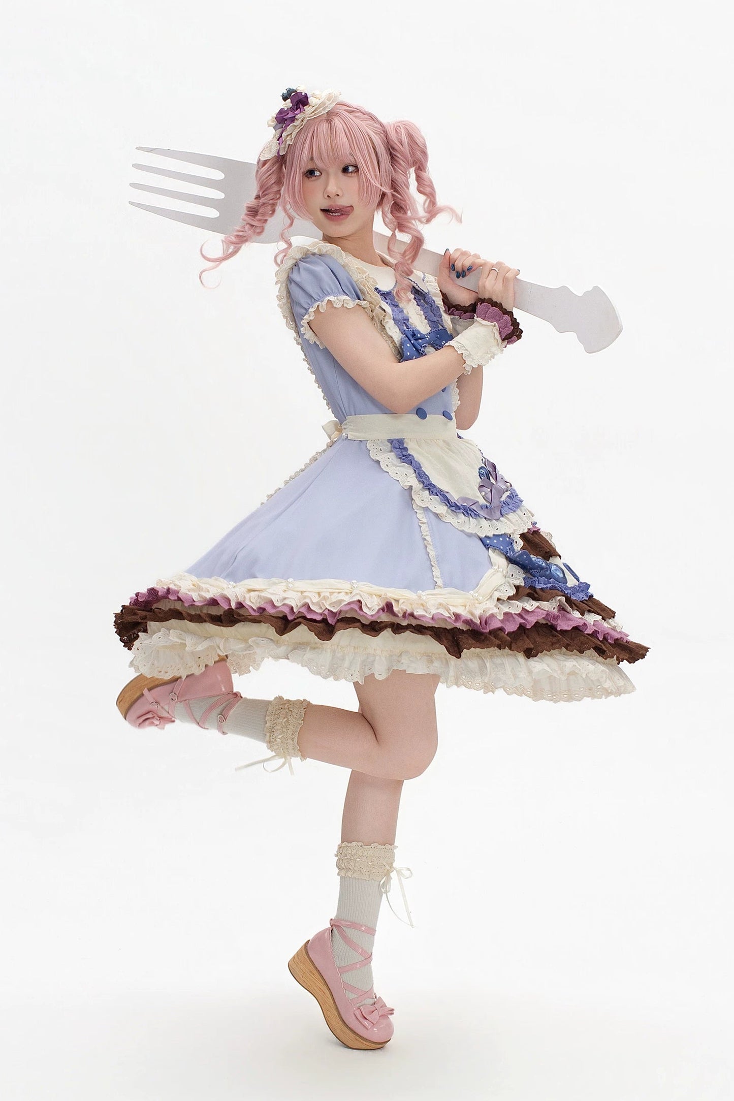 【8月8日予約締切】ブルーベリーカフェロリータOPドレス（ショート・ロング）＋エプロン＋ケーキミニハット
