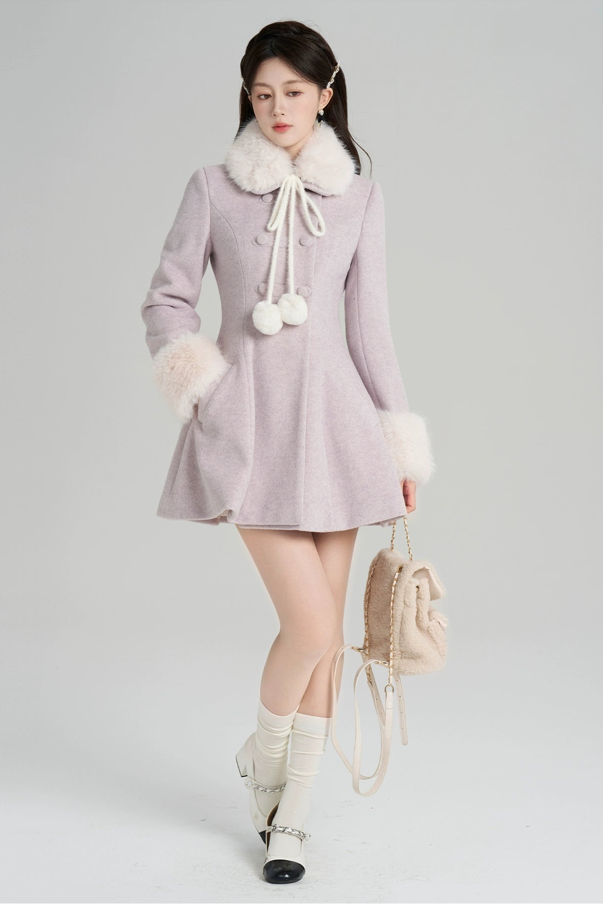 パープルウールンウィンターコート