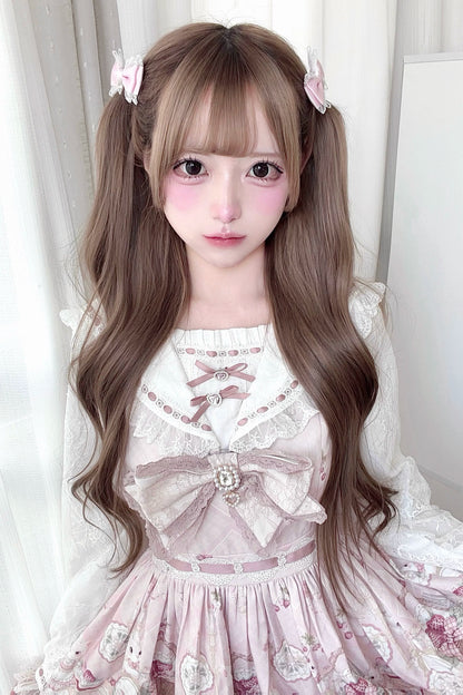 【8月30日予約締切】Pink and white rabbit print lace sailor collar Op dress +pleated dress skirt set＋ 3 Styles of Bow Tie Available