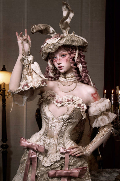 ラブフィッシュボーンコルセットロココフレンチチュニックトリムトップス＋スリーブ＋スリムリボン＋レッグカバー＋チョーカー