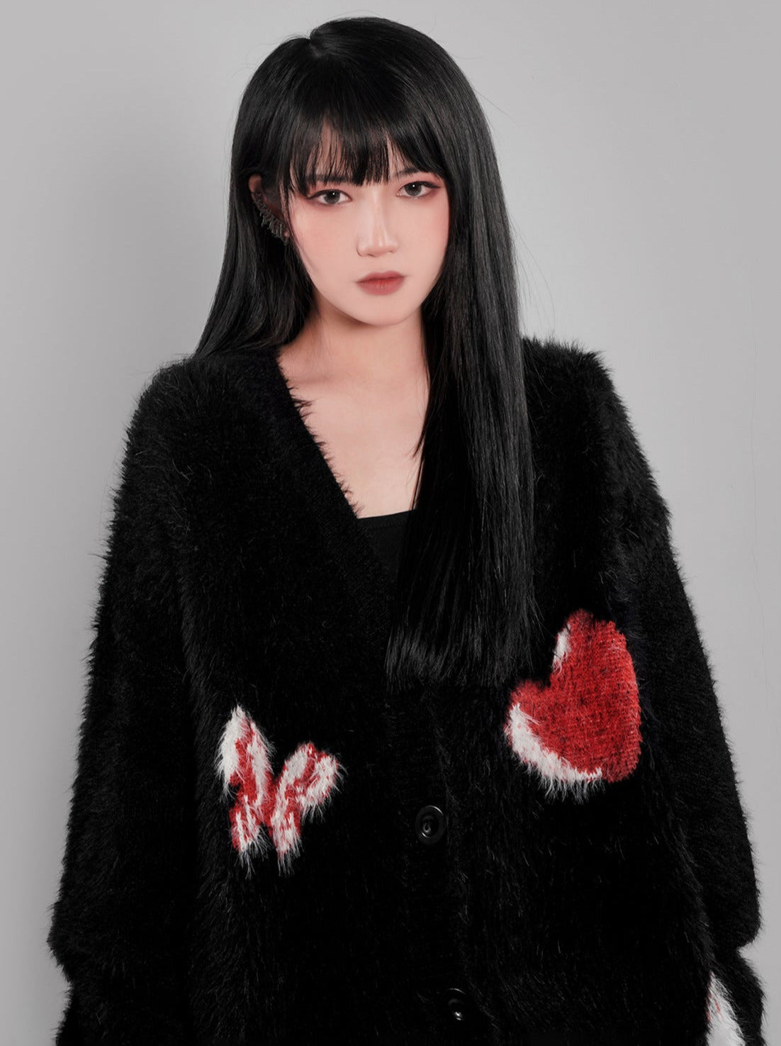 Butterfly V-Neck Fur Knit Cardigan