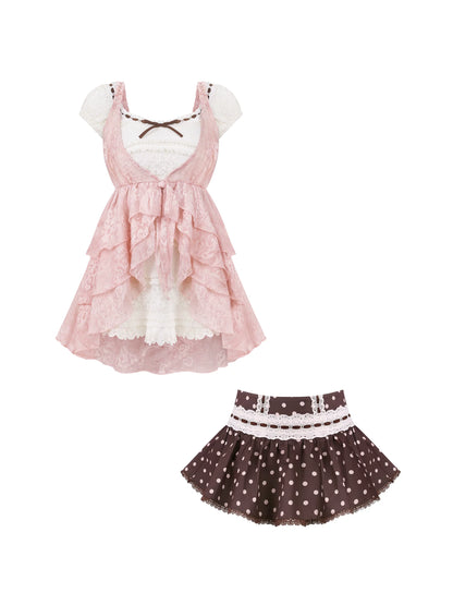 Apricot Polka Dot Skirt + Top
