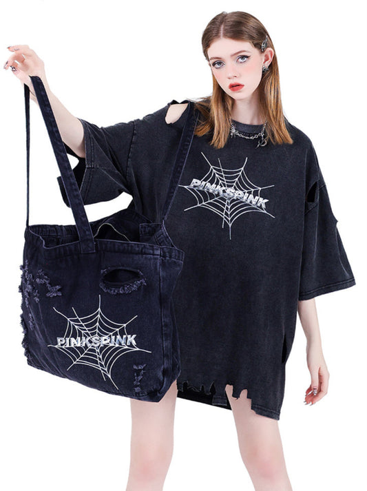 Dark Spider Split Hole Asymel Loose T-shirt