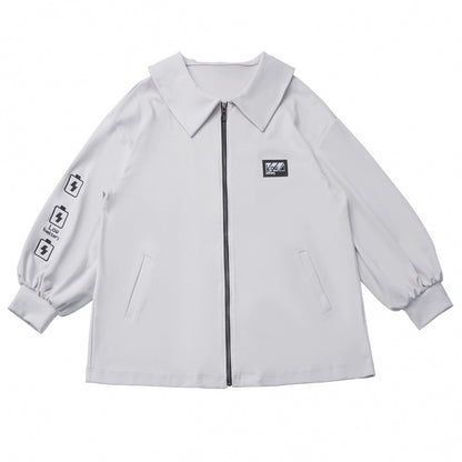 Neutral hooded jacket + coat + top + pants + straps