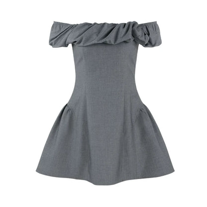 French Gray Off-Shoulder Dress