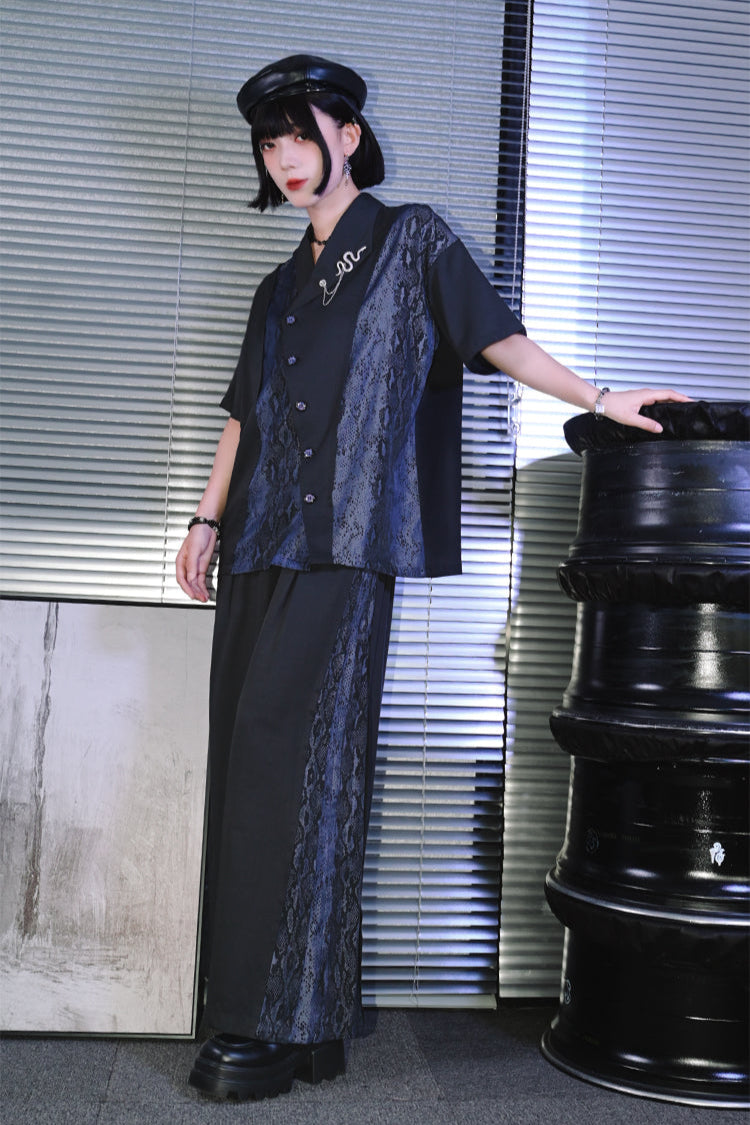 China Stitch Wide Leg Pants