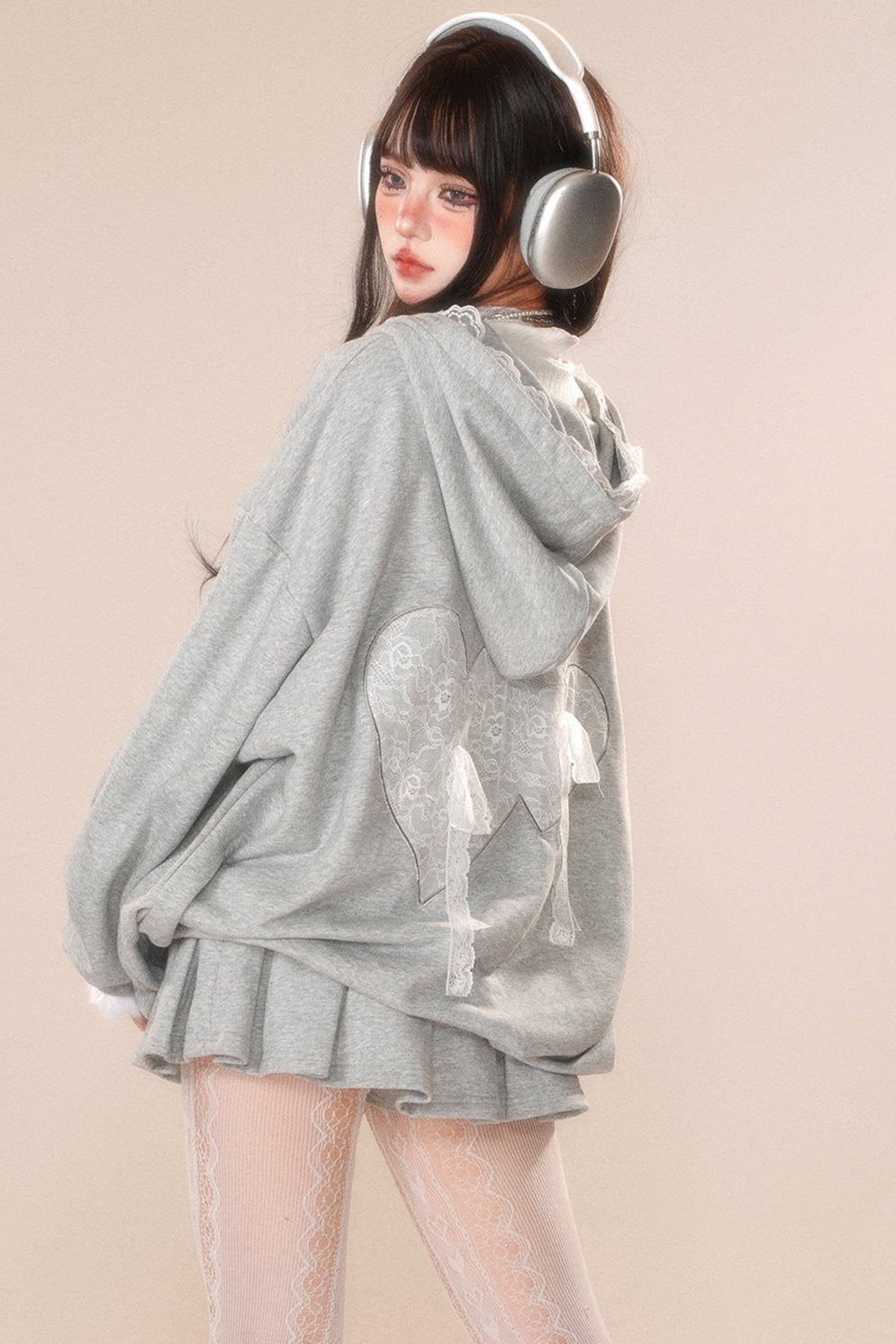 レースフーディースウェットシャツジャケット